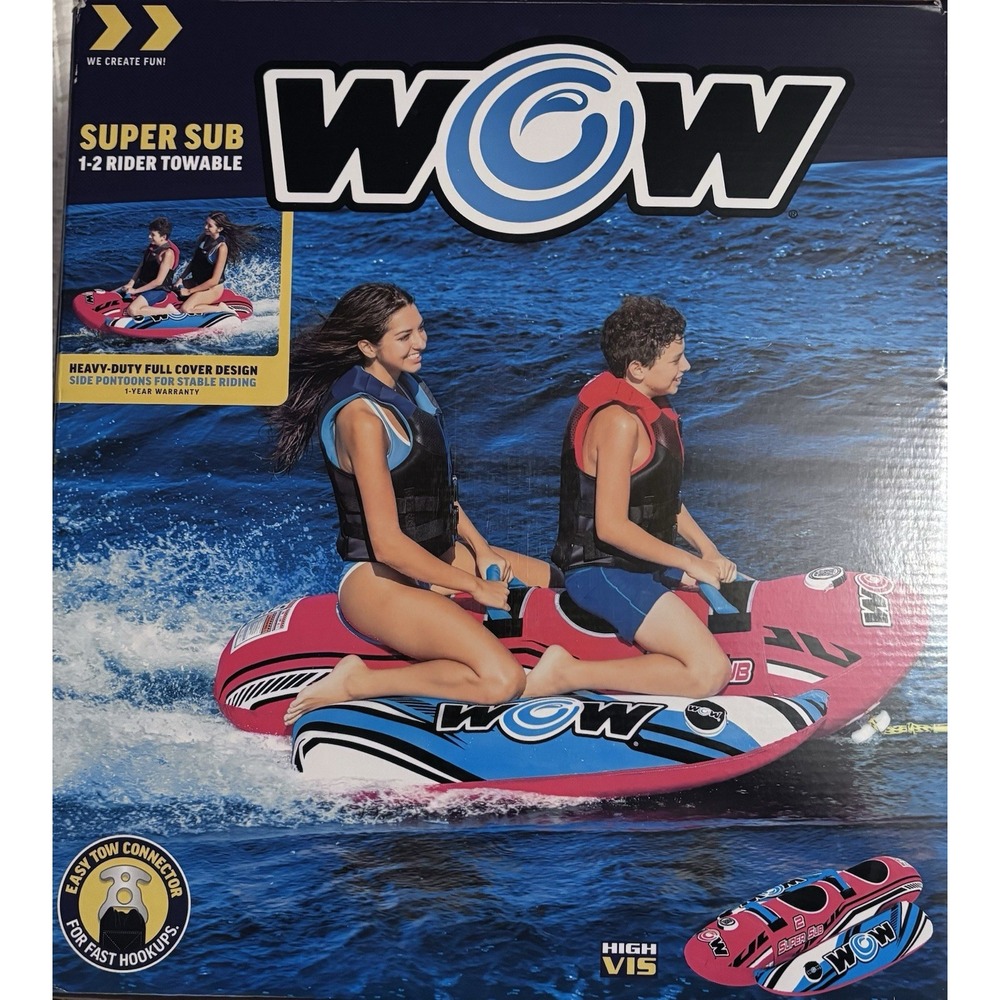 WOW Super Sub 1-2 Rider Towable Tube Pink Blue New Inflatable Water Sports Boat